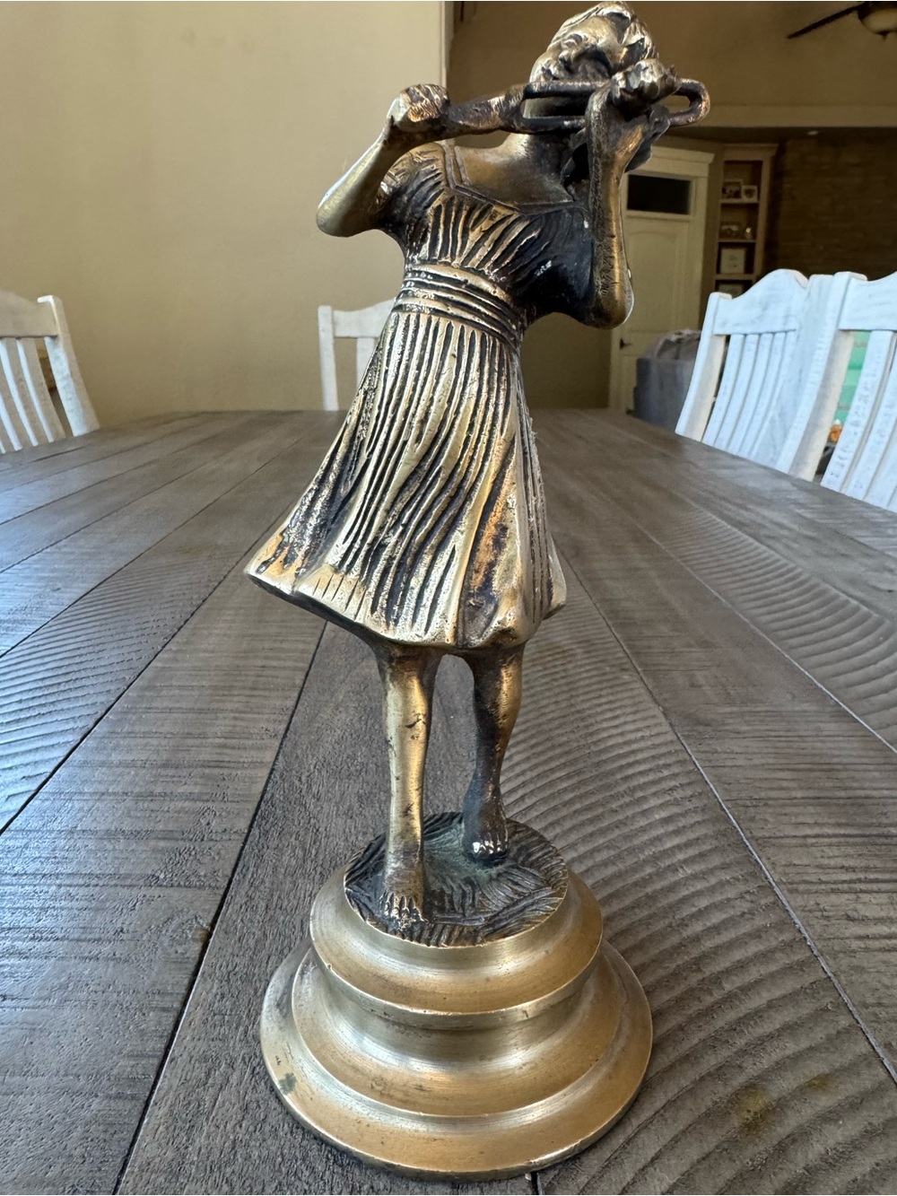 Vintage Brass - Girl with Violin Figurine Statue Home Art